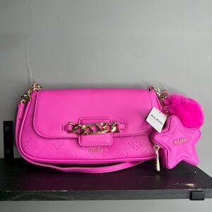 ALDO Hot Pink Star Charm Crossbody Bag with Pom Pom